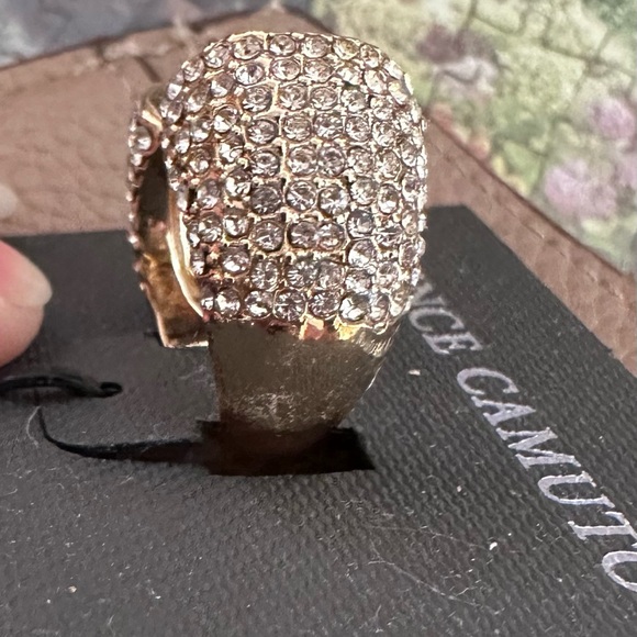 Vince Camuto Ring 8 Gold Tone Open Top with Rhinestones - Picture 3 of 4